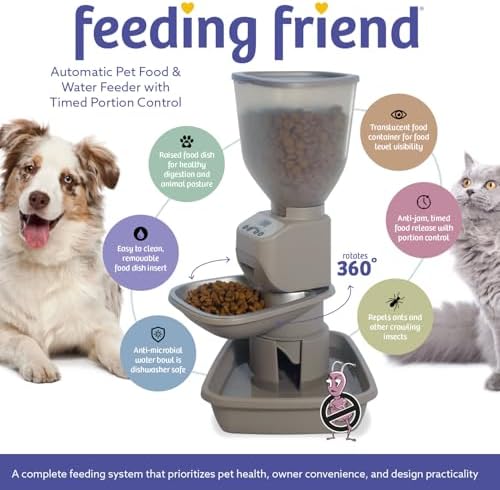 Feeding Friend® Automatic Dog & Cat Food Feeder with Water Dispenser, Smart Pet Feeder with Portion Control, OLED Display, Anti-Jam Design, Battery Operated, Medium Pets 15–30 lbs, Taupe - Image 2