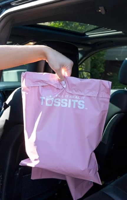 Tossits Hanging Car Trash & Garbage Bags, Disposable, Pink 21 Count | 2 gal, 12 x 15 in, fits over headrest or console, recycled plastic, leakproof, seals odors, everyday light waste - Image 6