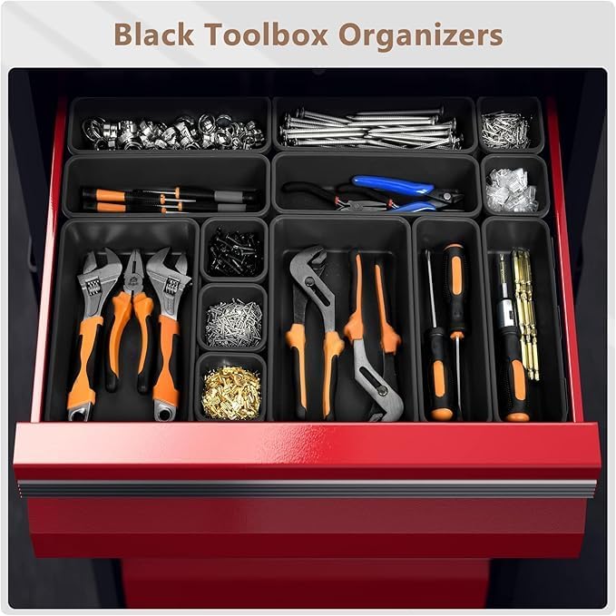 【 & 80PCS】A-LUGEI Tool Box Organizer【Fits 100+ Tools】 Black Garage Organization and Storage Tray Divider Set, Desk Drawer Organizer, Toolbox for Rolling Tool Chest Cart WorkBench Small Part - Image 5