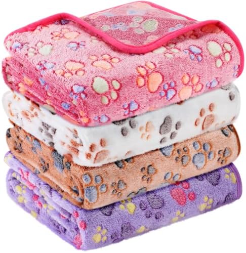 Tatuo 4 Pcs Fleece Dog Blankets for Puppy Cat, Mixed, 30 x 20.5 in, Paw by Tatuo