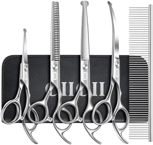 CIICII Dog Grooming Scissors Kit, 7 Inch Safety Pet Cat Shears Set (Silver) by CIICII