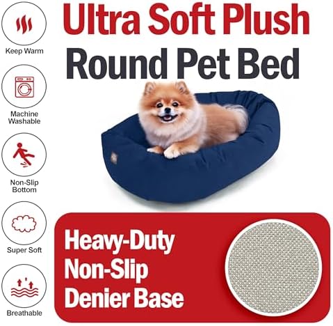 Majestic Pet Suede Shredded Memory Foam Mix Calming Dog Bed Washable - Cozy Soft Round Dog Bed with Spine for Head Support - Fluffy Donut Dog Bed, 24 Inch, Navy - Image 6