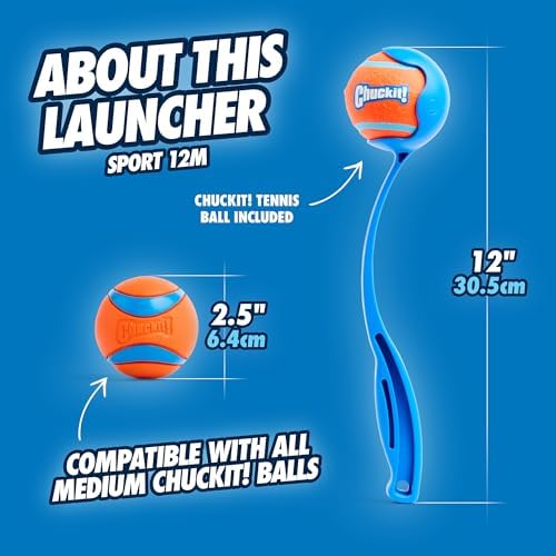 Chuckit! Dog Ball Launcher 12M Sport with 12" Handle Length for Medium 2.5" Dog Balls for Dogs 20-60 lb, Plastic Pet Fetch Ball Thrower, Perfect to Kids, Made in USA, Blue, 12in (Pack of 12) - Image 6