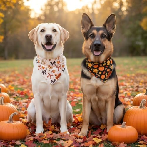 PTDECOR Fall Dog Bandanas, Fall Bow Pumpkin Maple Leaf Pet Scarf, X-Large - Image 2