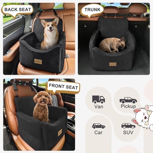 JOEJOY Dog Car Seats for Small Medium Dogs Under 35lbs, Dog Booster Seat with Detachable Washable Cover and Cushion, Memory Foam Pet Car Seat with Safety Belt and Storage Pockets (Black) - Image 6