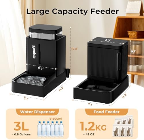 ZOMISIA Gravity Cat Feeder and Water Dispenser, 0.8 Gallon x 2, Grey - Image 3