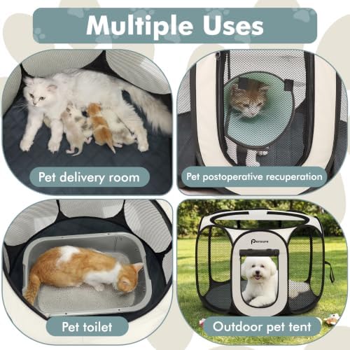 Persure Dog Cat Playpen Tent Crate Cage with Washable Pee Pad(White,Small) - Image 2