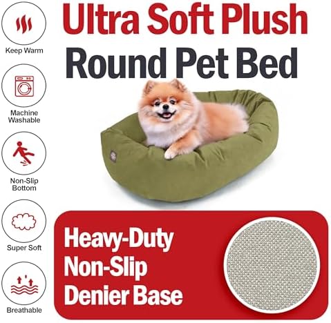 Majestic Pet 24 Inch Suede Calming Dog Bed Washable – Cozy Soft Round Dog Bed with Spine Support for Dogs to Rest Their Head - Fluffy Donut Dog Bed 24x19x7 (Inch) - Round Pet Bed Small – Sage (2025) - Image 6
