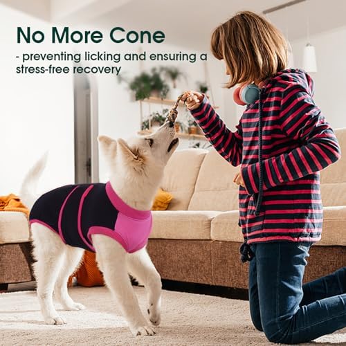 Kuoser Dog Recovery Suit, Female Male Spay Neuter Surgery Suit, Black, L - Image 3