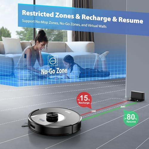 Tikom Robot Vacuum and Mop Combo, 6000Pa Automatic Robotic Vacuum Cleaner, Smart Mapping, 150 Min Max, Ideal for Pet Hair, Hardfloors, Carpets, Home(L8000 Pro) - Image 7
