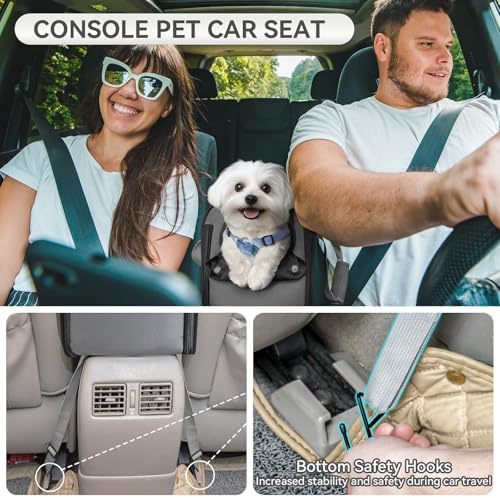 PETSFIT Multipurpose Center Console Dog Car Seat, Airline Approved Dog Car Carrier with Safety Tether and Pockets, Portable Cat Car Seat, Dog Car Seats for Small Dogs, Cats Up to 9 LBS (Deep Grey) - Image 2