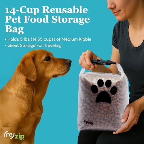 (re) zip Pet Food Storage Bag & Kibble Carrier, 14-Cup Roll Top, Black - Image 2