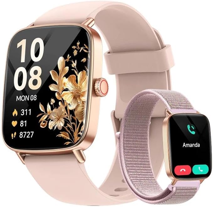 Smart Watch for Women, 1.85" HD Smartwatch Compatible iPhone/Samsung/Android (Answer/Make Calls), 100+ Sport Modes Fitness Tracker with Heart Rate/Sleep/SpO2 Monitor, IP68 Waterproof, with 2 Bands by AEAC