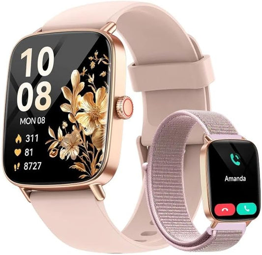 Smart Watch for Women, 1.85" HD Smartwatch Compatible iPhone/Samsung/Android (Answer/Make Calls), 100+ Sport Modes Fitness Tracker with Heart Rate/Sleep/SpO2 Monitor, IP68 Waterproof, with 2 Bands by AEAC