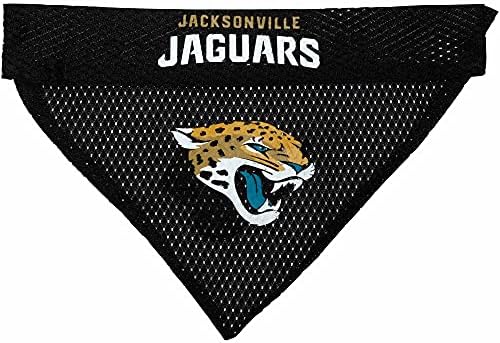 NFL DOG BANDANA - JACKSONVILLE JAGUARS REVERSIBLE PET BANDANA. 2 Sided Sports Bandana with a PREMIUM Embroidery TEAM LOGO, Small/Medium. - 2 Sizes & 32 NFL Teams available by PETSFIRST