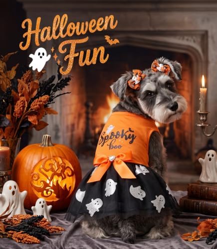 Dog Halloween Costumes Tulle Dress for Small Medium Large Dogs Girls Boys with Bow Hair Ties Spooky Halloween Pet Clothes Cat Apparel - Image 2