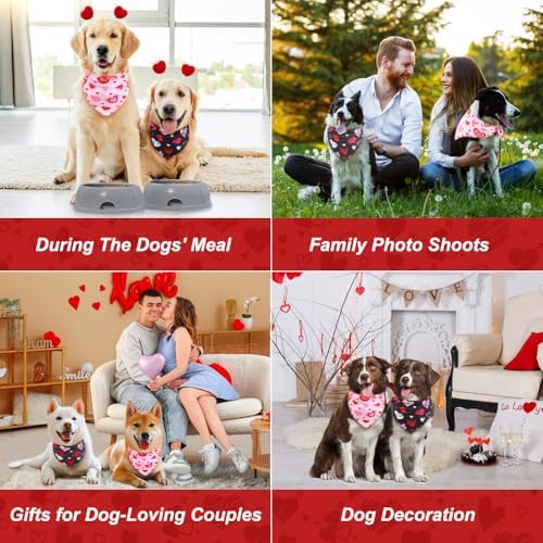 Vivifying 2 Pack Valentine's Day Dog Bandanas - Triangle Dog Scarf with Heart Design, Reversible for Festive Photo Props and Decor (X-Large, Valentine's Day) - Image 5