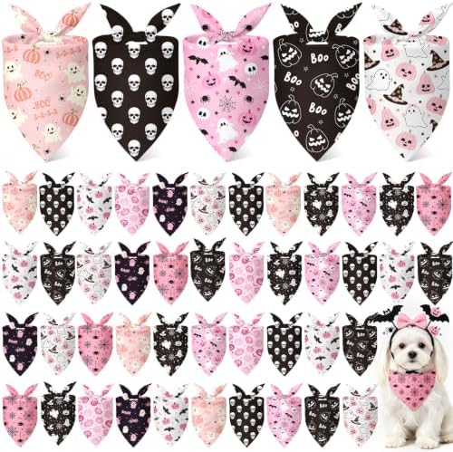 Weewooday 50 Pink Halloween Dog Bandana Bulk for Small Dog Lover Gift by Weewooday