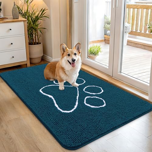 OLANLY Dog Door Mat for Muddy Paws 45x27, Paw Print Design Chenille Mud Mat by OLANLY