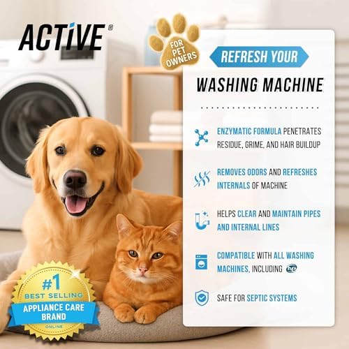 ACTIVE Washing Machine Cleaner for Pet Owners Enzymatic Deep Clean Descaler for Cat & Dog Hair, Urine, Odor, Residue, 24 Septic-Safe Tablets for Top Load, Front Loader, HE Washer Tub - 1 Year Supply - Image 2