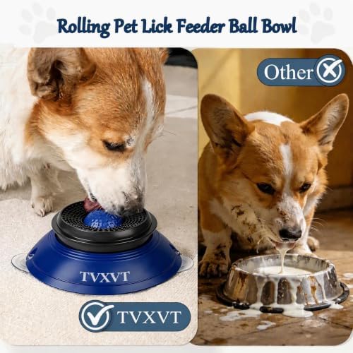 Rolling Lick Feeder Ball Bowl with Suction Cups Anti Slip Slow Feeder Interactive Puzzle Enrichment Toy for Dogs Cats Suitable for Wet Food Yogurt Bone Broth Nutrient Liquid (Blue) - Image 6