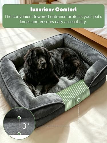 Spotted Play Orthopedic Dog Bed with Sides - Sofa Beds for Extra Large Dogs, Supportive Foam Pet Couch Bed with Washable Removable Cover, Waterproof Lining and Non-Slip Bottom, Dark Grey - XXL - Image 3
