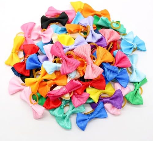 20Pcs/10 Pairs Solid Color Yorkie Dog Puppy Hair Bows with Rubber Bands Hair Accessories Bow Pet Grooming Cute Pet Small Hair Bowknot (Solid Color) - Image 4