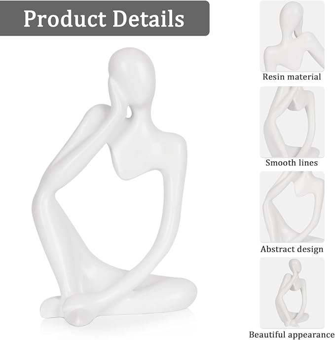 Sandstone Resin Thinker Style Abstract Sculpture Statue Collectible Figurines Home Office Bookshelf Desktop Decor (Small White, 3pcs) - Image 4