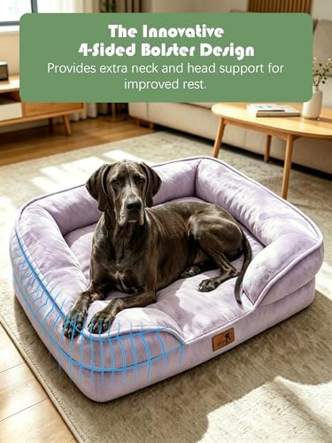 Spotted Play Orthopedic Dog Bed with Sides - Sofa Beds for Extra Large Dogs, Supportive Foam Pet Couch Bed with Washable Removable Cover, Waterproof Lining and Non-Slip Bottom, Purple - XXL - Image 5