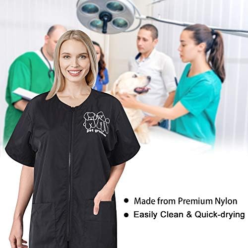 Noverlife Short Sleeve Pet Grooming Work Clothes with Full Zipper, M Size - Image 2