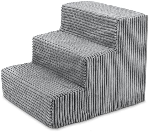 Best Pet Supplies Dog Stairs & Steps - Foam Steps for Small Dogs & Cats, Non-Slip Indoor Balanced Pet Step Support, Dog Ramp, No Assembly, Gray, 3-Step (13.5-inch Height) by BestPetSuppliesLLC