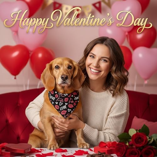 Weewooday 50 Pcs Valentine's Day Dog Bandanas Bulk for Dogs Soft Bibs Adjustable Triangle Heart Lips Bandana for Small Medium Large Pet Costume(Valentine, 25.6 x 17.7 x 17.7 Inch) - Image 4