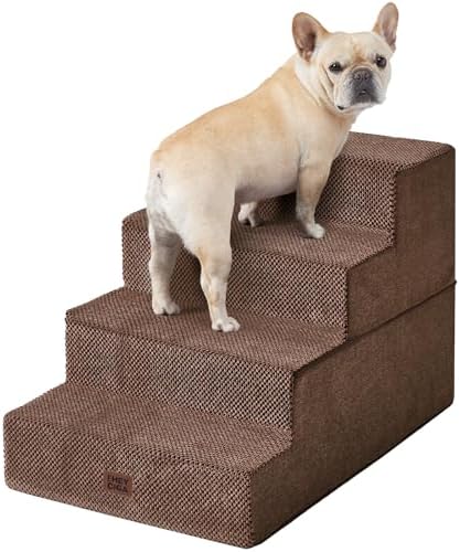 EHEYCIGA Dog Stairs for Bed 20" H, 4-Step Extra Wide Dog Steps, Brown by EHEYCIGA