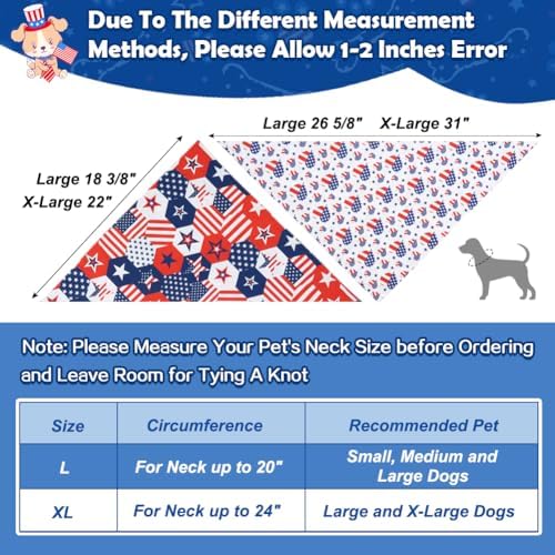 Vivifying 4th of July Dog Bandana, 2 Pack Double-Sided Triangle Patriotic Scarves with American Flag, Star & Stripes Pattern, Polyester Pet Accessories for Independence Day and Memorial Day (Large) - Image 3