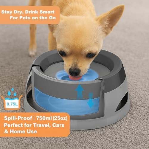 25oz Spill-Proof Dog Water Bowl – Slow Drink, No-Splash Pet Feeder for Small/Medium Dogs, Cats, Puppies & Kittens, Non-Slip Portable Bowl for Car, Travel, Home – Grey - Image 3