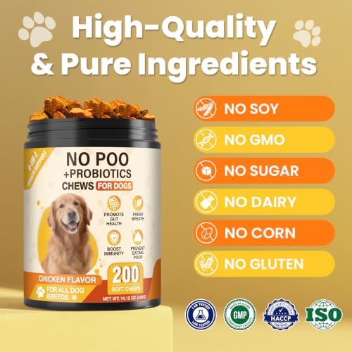 No Poo Coprophagia Chews for Dogs 200 ct Probiotics Stop Eat Stool-Chicken - Image 5