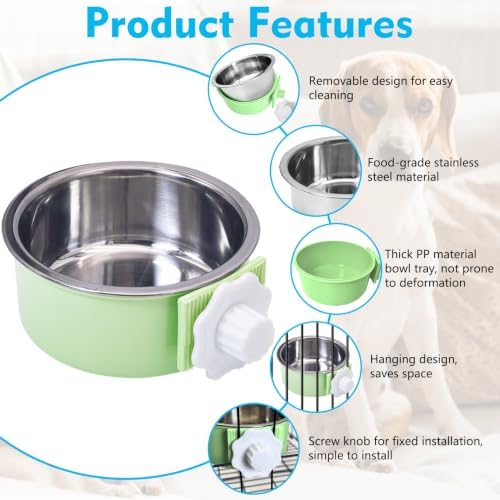 kathson Crate Dog Bowl, Removable Stainless Steel Hanging Pet Cage Bowl Food & Water Feeder Coop Cup for Cat, Puppy, Birds, Rats, Guinea Pigs (4 PCS, Size: L, 2×Blue,1×Pink,1×Green) - Image 6
