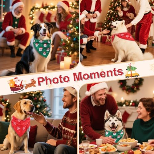 Vivifying Christmas Dog Bandana 2 Pack - Holiday Pet Scarves with Santa & Snowflake Prints, Red and Green Reversible Triangle Dog Bibs for Large & Extra Large Dogs (Size XL) - Image 5