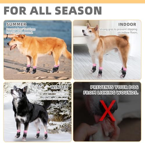 KOOLTAIL Dog Socks Shoes for Hot Pavement to Prevent Licking Paws, Winter Dog Boots&Paw Protector for Hardwood Floors Anti Slip,Traction Control Grip Booties for Small Medium Large Senior Dogs, Pink L - Image 6
