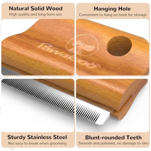 Pawaboo Deshedding Brush for Dogs&Cats, Wood Dog Hair Removal Comb, 3inch - Image 4