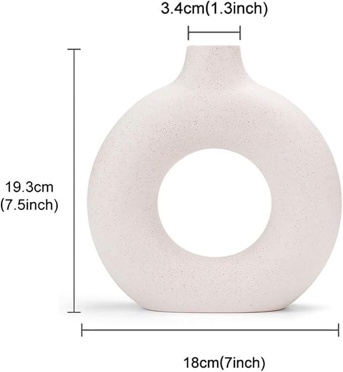 CEMABT White Donut Vase Hollow Ceramic Vase for Flowers Handmade Minimalist Boho ins Style Modern Home Decor for Wedding Dinner Table Party Living Room Office Bedroom(M) - Image 2