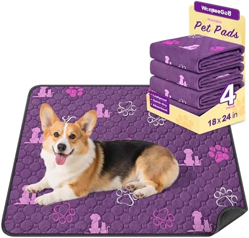 WanpeeGoo Washable Pee Pads for Dogs, Waterproof, 18 x 24 in, 4 Pack, Purp by WanpeeGoo