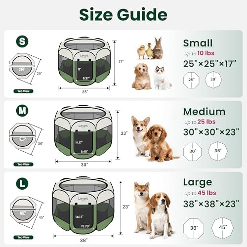 Love's cabin Pet Puppy Dog Playpen, Small Dog Tent Crates Cage Indoor/Outdoor, Portable Playpen for Cat, Foldable Pop Up Dog Kennel Playpen with Carring Case, Removable Zipper Top, Olive Green - Image 2