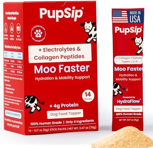 Electrolytes for Dogs with Protein – Hydration & Mobility Support with Collagen – Made with Real Beef Bone Broth – Dog Food Topper for Picky Eaters – 14 Sticks by PupSip