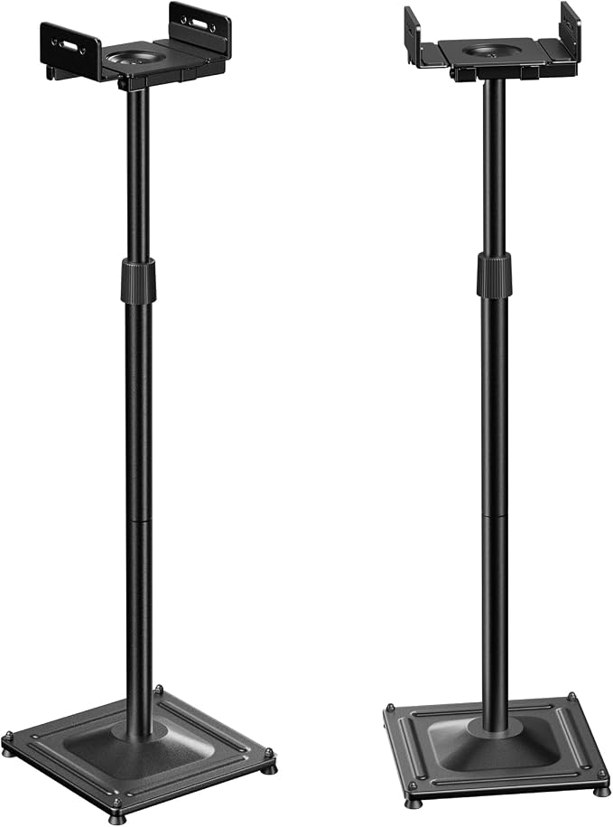 PERLESMITH Universal Speaker Stands for Surround Sound -Height Adjustable Extend 33.3”to 45.1”, Floor Speaker Stand for Satellite & Studio & Bookshelf Speakers up to 11LBS,1 Pair Black, PSSS2 by PERLESMITH