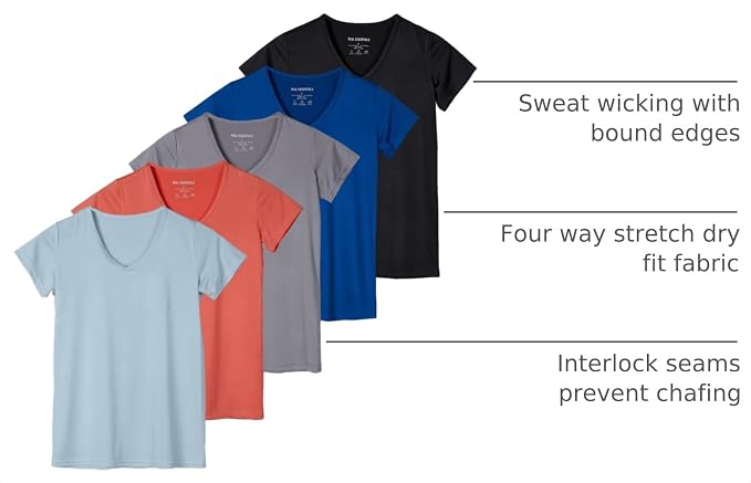 5 Pack Women's Dry Fit V Neck Workout Tops T Shirts Athletic Gym Yoga Tees | Available In Plus Size, Cooling Moisture-Wicking, Short Sleeve, Quick-Dry, Fitness, Stretch, Exercise, Running, Hiking - Image 4