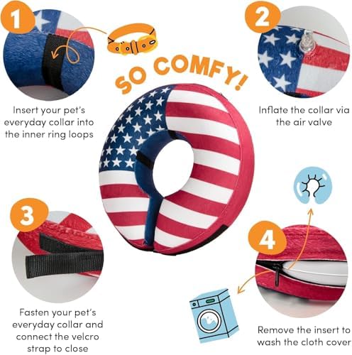 BENCMATE Inflatable Dog Cone Collar Alternative After Surgery Medium+,Flag - Image 2