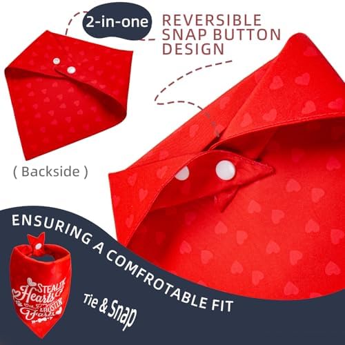 Valentine's Day Dog Bandanas - Reversible Cute Lettering & Heart Pattern 2-in-1 Valentine Holiday Costume Pet Scarf, 1pack Snap Button Bandana for Small & Medium Breed (5-30lbs) - Image 2