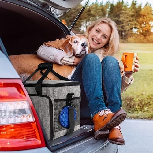 6 Set Dog Travel Bag, Large Pet Travel Kit for Supplies, Grey - Image 4