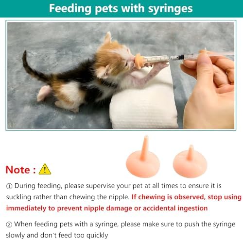 Pet Feeding Bottle and Syringe Set for Puppies and Kittens(1 Bottles,2 Syringes,6 Nipples), Green - Image 2